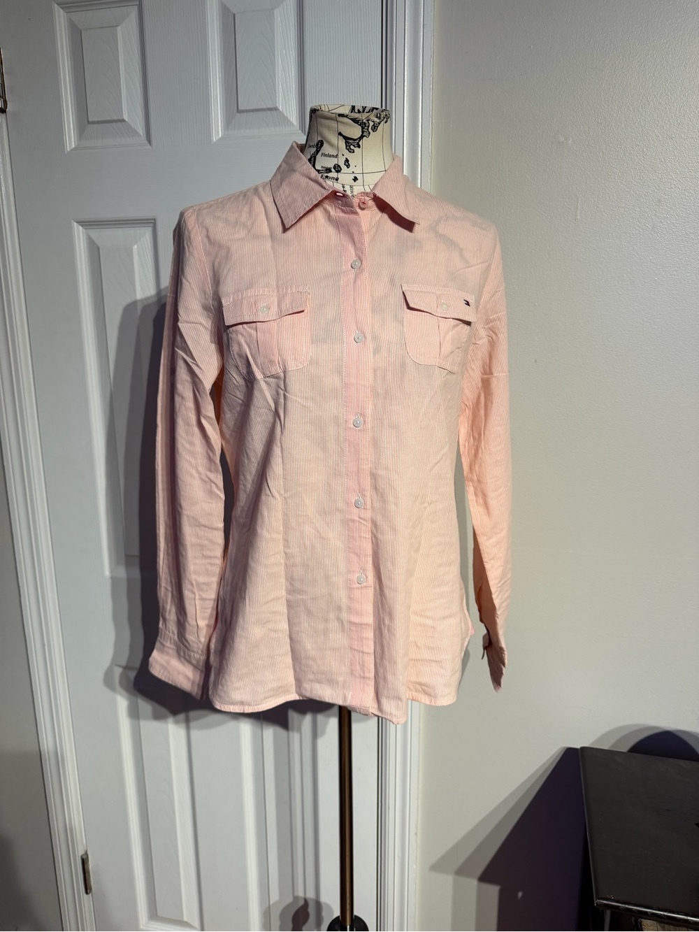 Tommy Hilfiger Cotton Tailored Stripes Button shirt red blouse work colorful M
